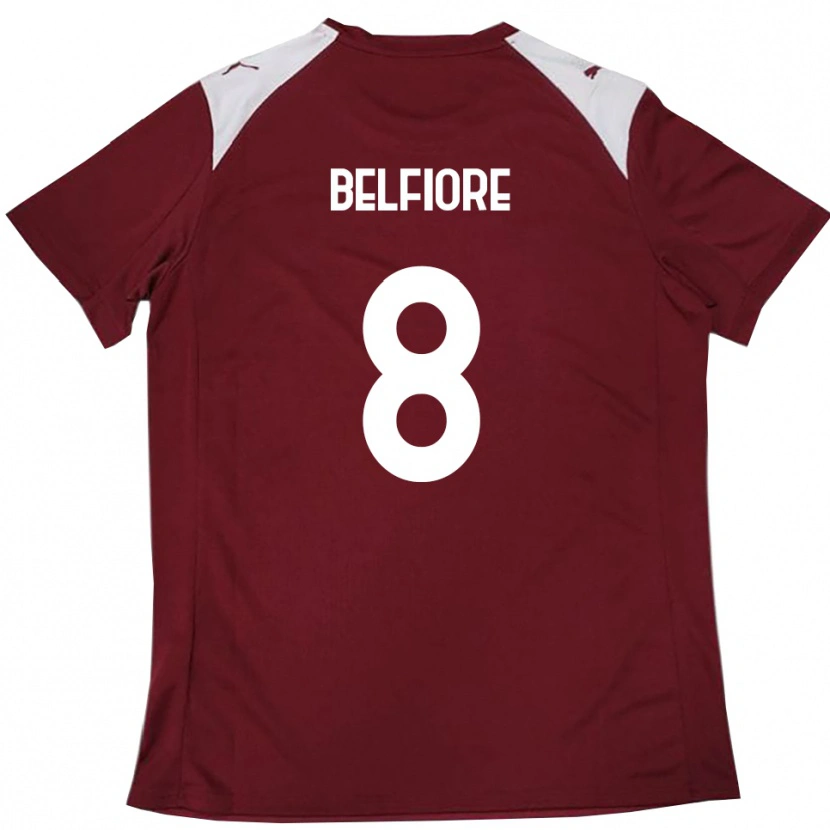 Danxen Børn Edoardo Belfiore #8 Bourgogne Hvid Hjemmebane Spillertrøjer 2025/26 Trøje T-Shirt