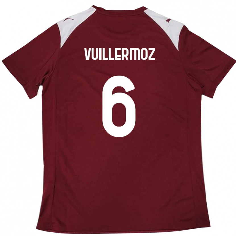 Danxen Børn Joshua Vuillermoz #6 Bourgogne Hvid Hjemmebane Spillertrøjer 2025/26 Trøje T-Shirt