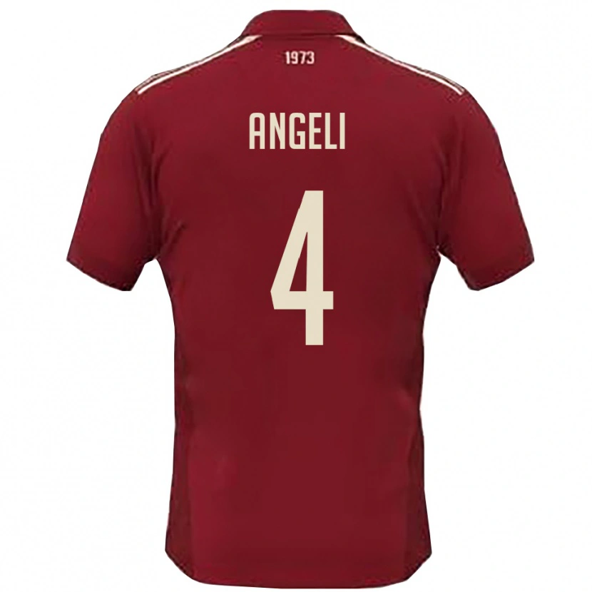 Danxen Børn Matteo Angeli #4 Bourgogne Hvid Hjemmebane Spillertrøjer 2025/26 Trøje T-Shirt