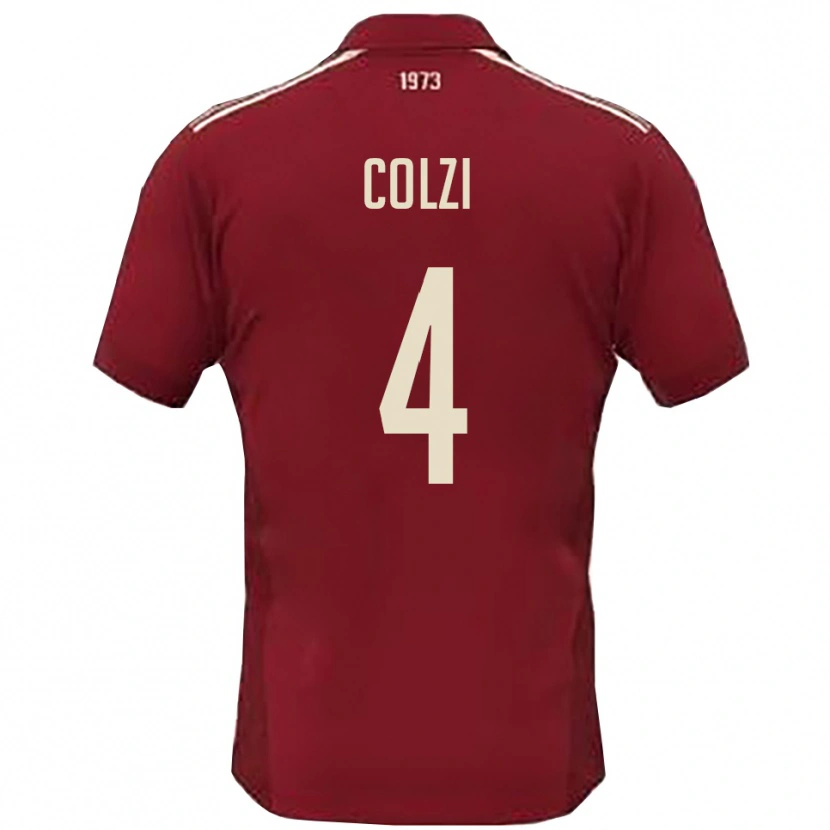 Danxen Børn Gabriele Colzi #4 Bourgogne Hvid Hjemmebane Spillertrøjer 2025/26 Trøje T-Shirt