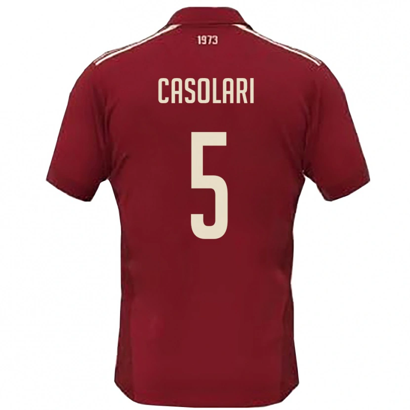 Danxen Børn Federico Casolari #5 Bourgogne Hvid Hjemmebane Spillertrøjer 2025/26 Trøje T-Shirt