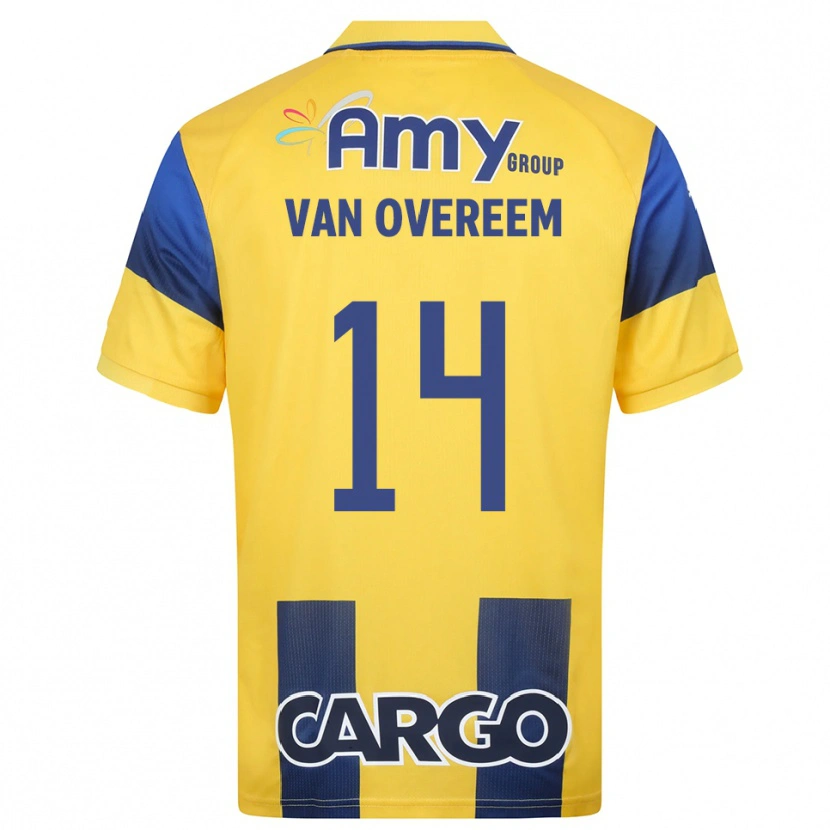 Danxen Børn Joris Van Overeem #14 Gul Mørkeblå Hjemmebane Spillertrøjer 2025/26 Trøje T-Shirt