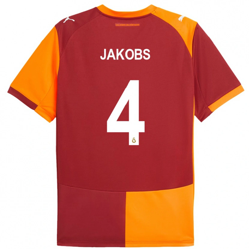 Danxen Børn Ismail Jakobs #4 Rød Orange Hjemmebane Spillertrøjer 2025/26 Trøje T-Shirt