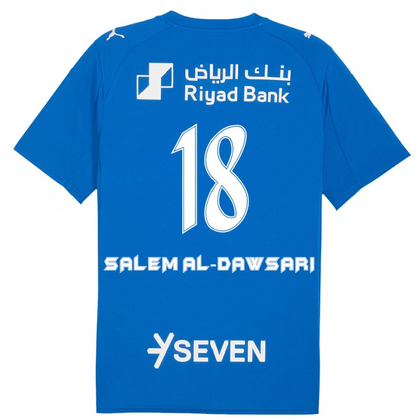 Danxen Børn Nawaf Salem Al-Dawsari #18 Blå Hvid Hjemmebane Spillertrøjer 2025/26 Trøje T-Shirt