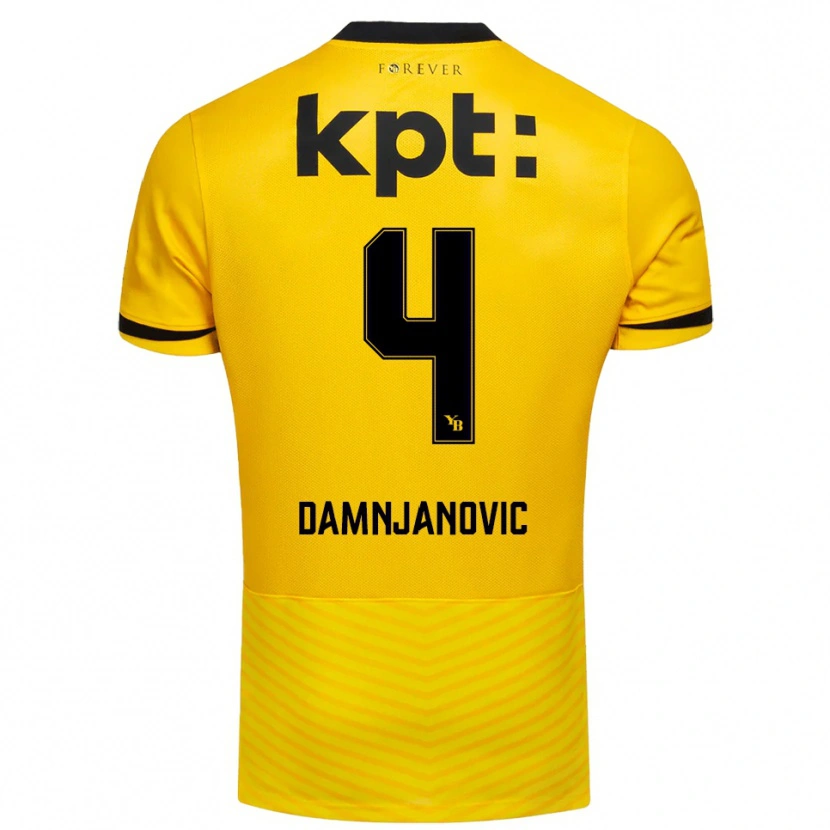 Danxen Børn Lazar Damnjanovic #4 Gul Sort Hjemmebane Spillertrøjer 2025/26 Trøje T-Shirt