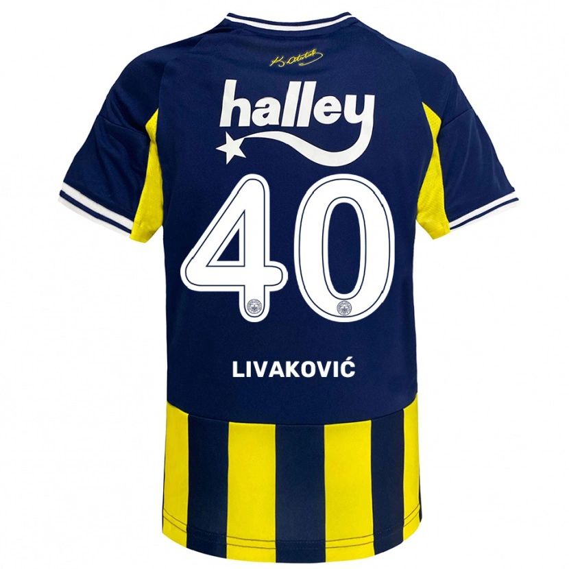 Danxen Børn Dominik Livakovic #40 Gul Mørkeblå Hvid Hjemmebane Spillertrøjer 2025/26 Trøje T-Shirt