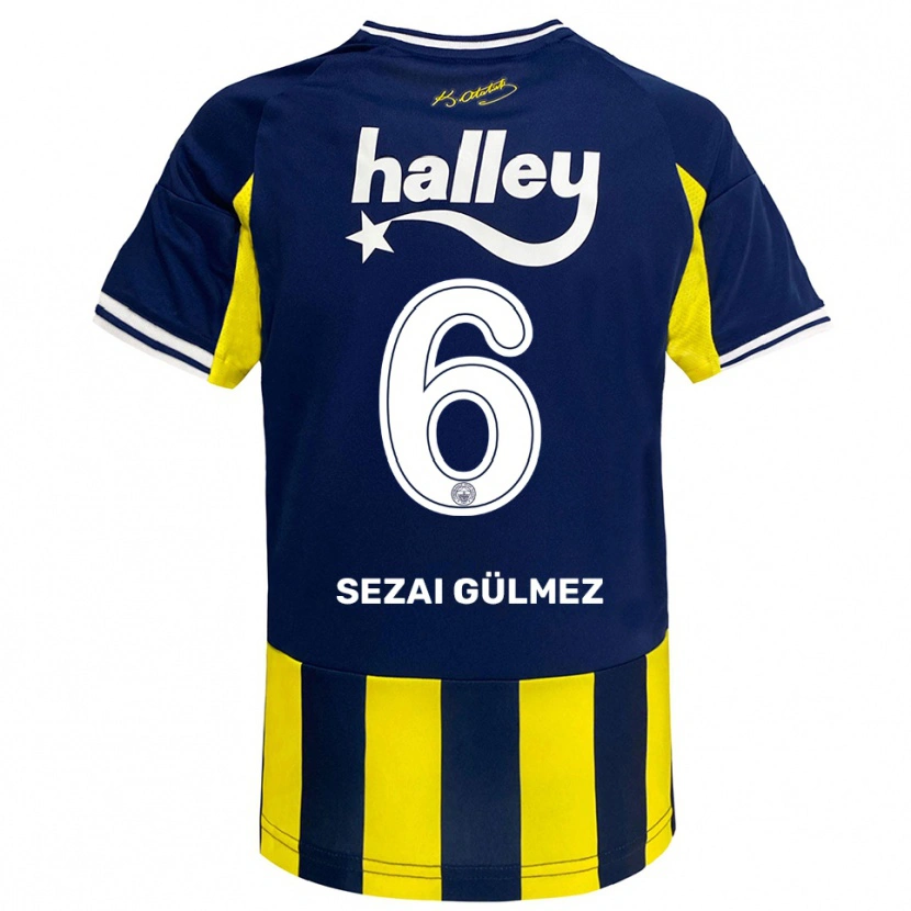 Danxen Børn Mustafa Sezai Gülmez #6 Gul Mørkeblå Hvid Hjemmebane Spillertrøjer 2025/26 Trøje T-Shirt