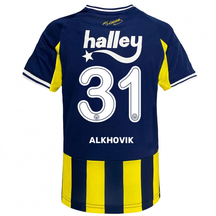 Danxen Børn Karyna Alkhovik #31 Gul Mørkeblå Hvid Hjemmebane Spillertrøjer 2025/26 Trøje T-Shirt