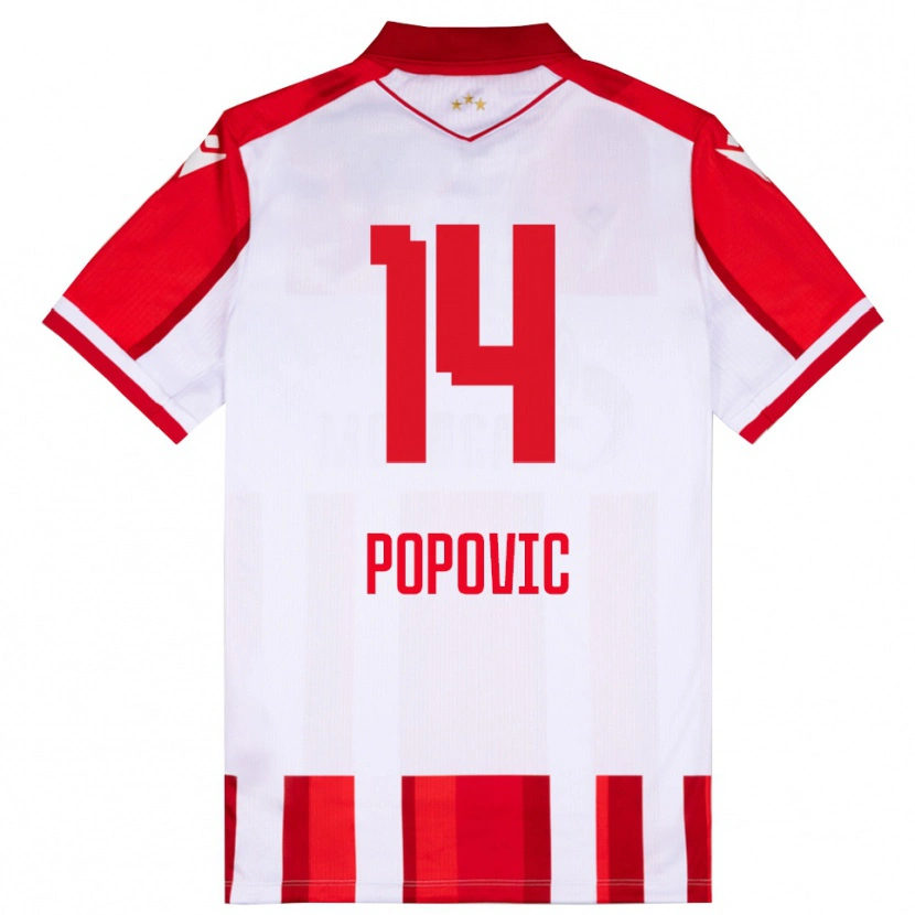 Danxen Børn Mihajlo Popovic #14 Rød Hvid Hjemmebane Spillertrøjer 2025/26 Trøje T-Shirt