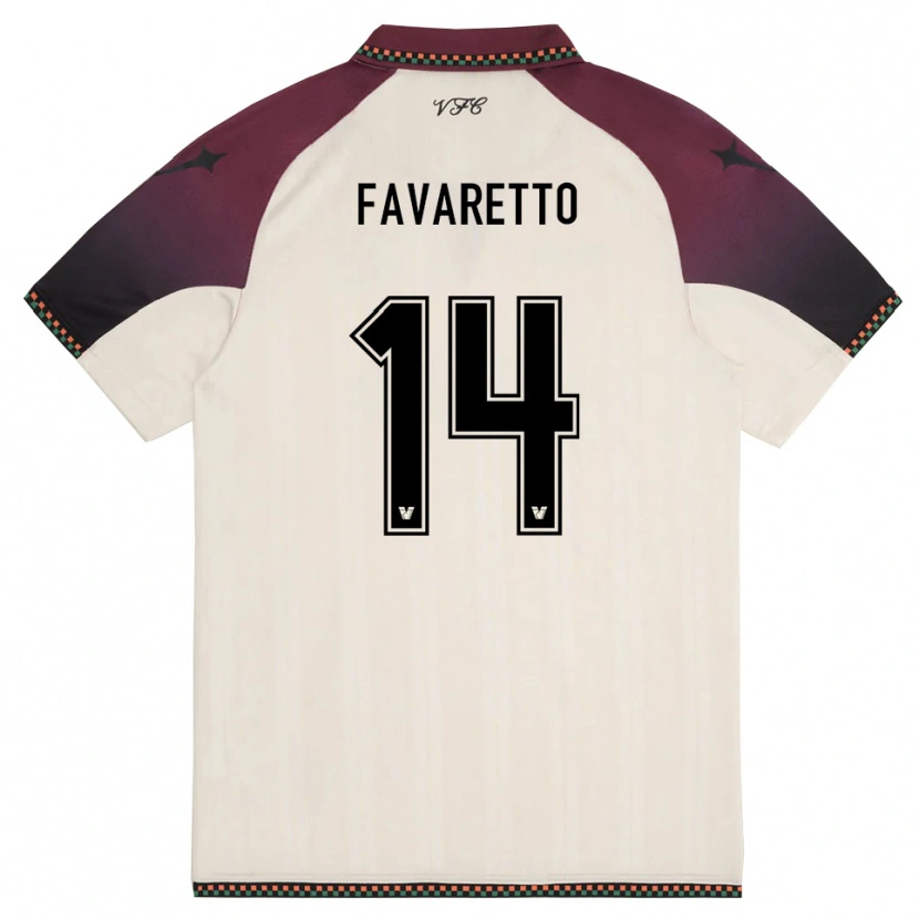 Danxen Børn Alessio Favaretto #14 Creme Bourgogne Udebane Spillertrøjer 2025/26 Trøje T-Shirt