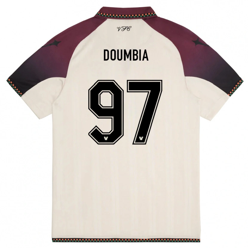 Danxen Børn Issa Doumbia #97 Creme Bourgogne Udebane Spillertrøjer 2025/26 Trøje T-Shirt