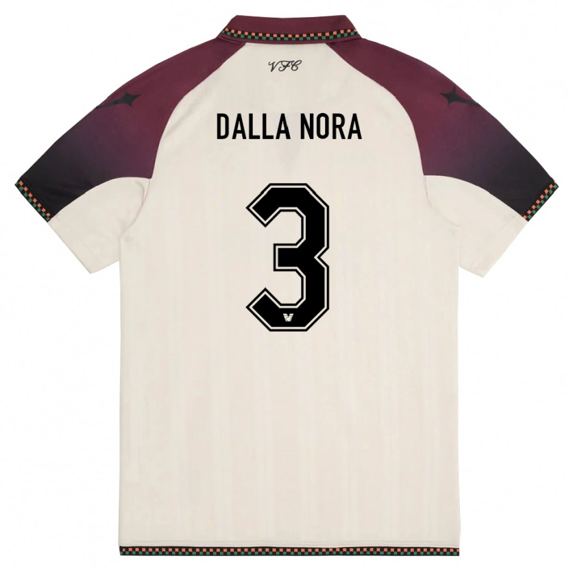 Danxen Børn Edoardo Dalla Nora #3 Creme Bourgogne Udebane Spillertrøjer 2025/26 Trøje T-Shirt