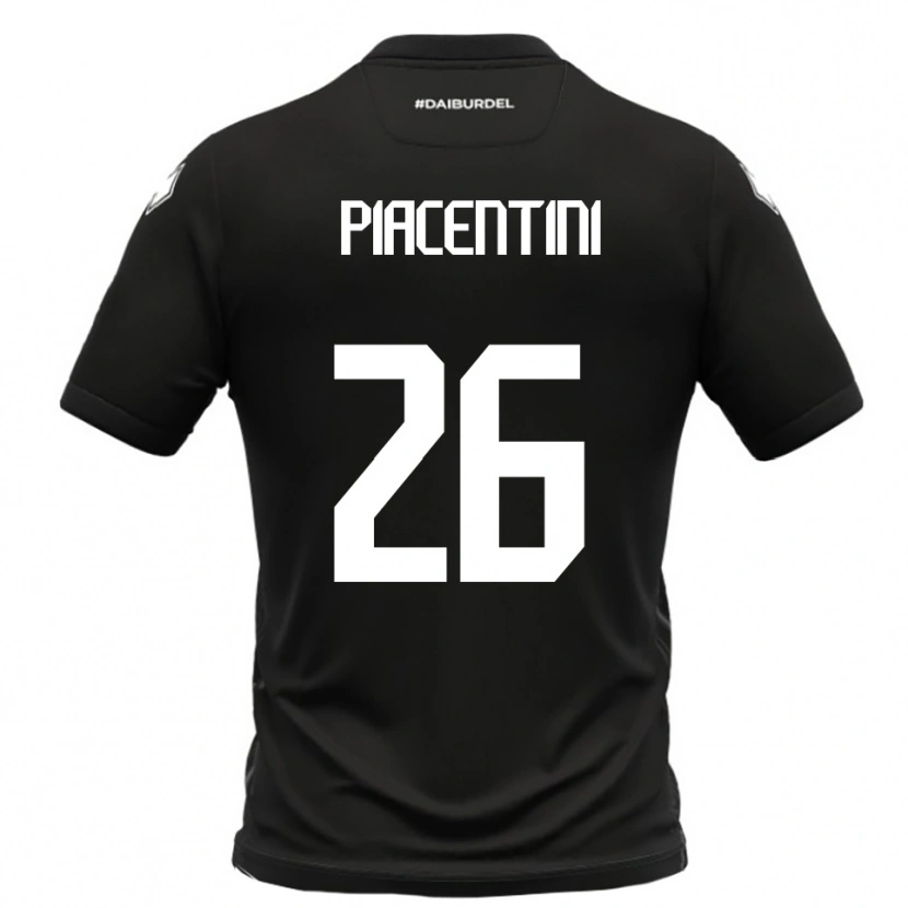 Danxen Børn Matteo Piacentini #26 Sort Hvid Udebane Spillertrøjer 2025/26 Trøje T-Shirt