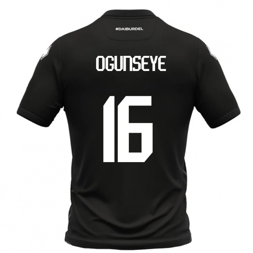 Danxen Børn Roberto Ogunseye #16 Sort Hvid Udebane Spillertrøjer 2025/26 Trøje T-Shirt