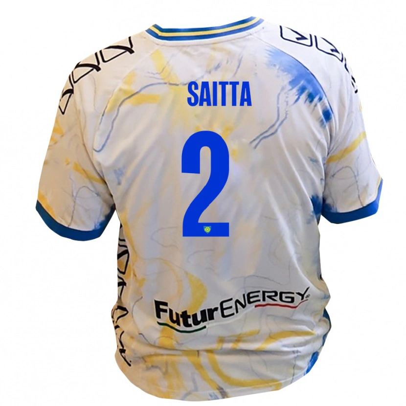 Danxen Børn Mattia Saitta #2 Hvid Gul Blå Udebane Spillertrøjer 2025/26 Trøje T-Shirt