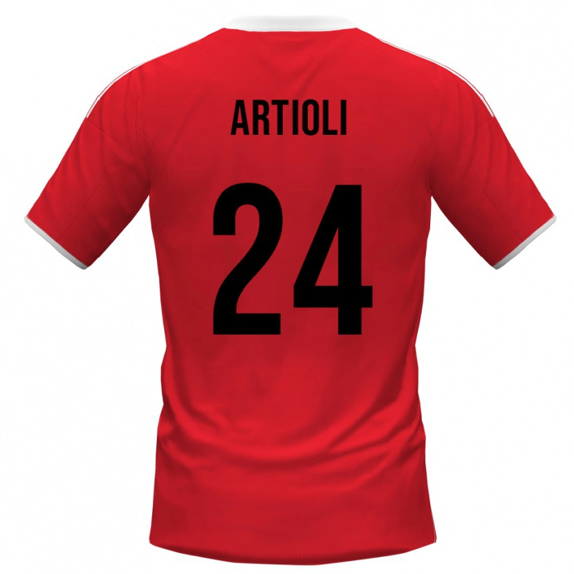 Danxen Børn Federico Artioli #24 Rød Hvid Udebane Spillertrøjer 2025/26 Trøje T-Shirt