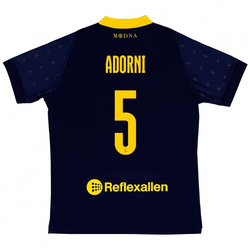 Danxen Børn Davide Adorni #5 Mørkeblå Gul Udebane Spillertrøjer 2025/26 Trøje T-Shirt