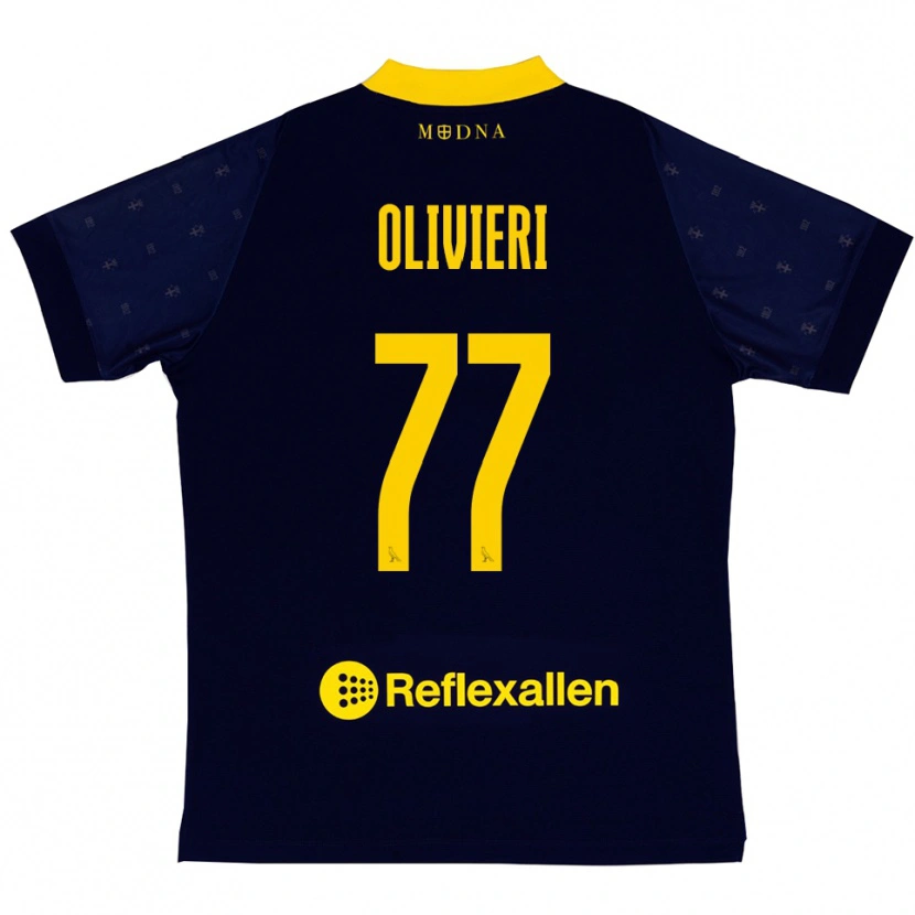 Danxen Børn Edoardo Olivieri #77 Mørkeblå Gul Udebane Spillertrøjer 2025/26 Trøje T-Shirt
