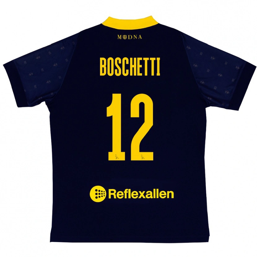 Danxen Børn Matteo Boschetti #12 Mørkeblå Gul Udebane Spillertrøjer 2025/26 Trøje T-Shirt