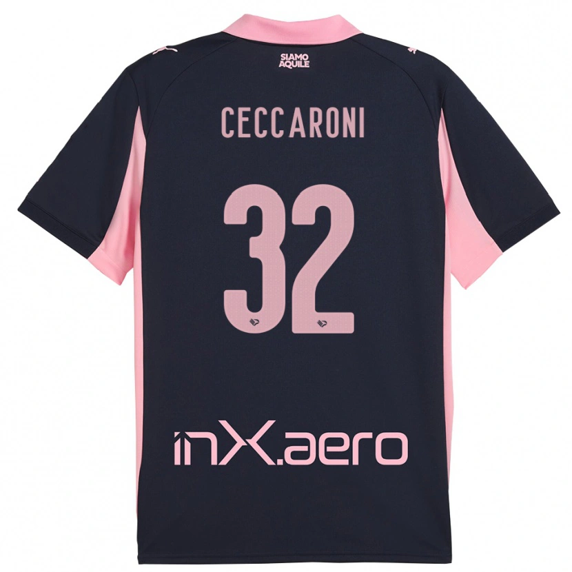 Danxen Børn Pietro Ceccaroni #32 Mørkeblå Pink Udebane Spillertrøjer 2025/26 Trøje T-Shirt