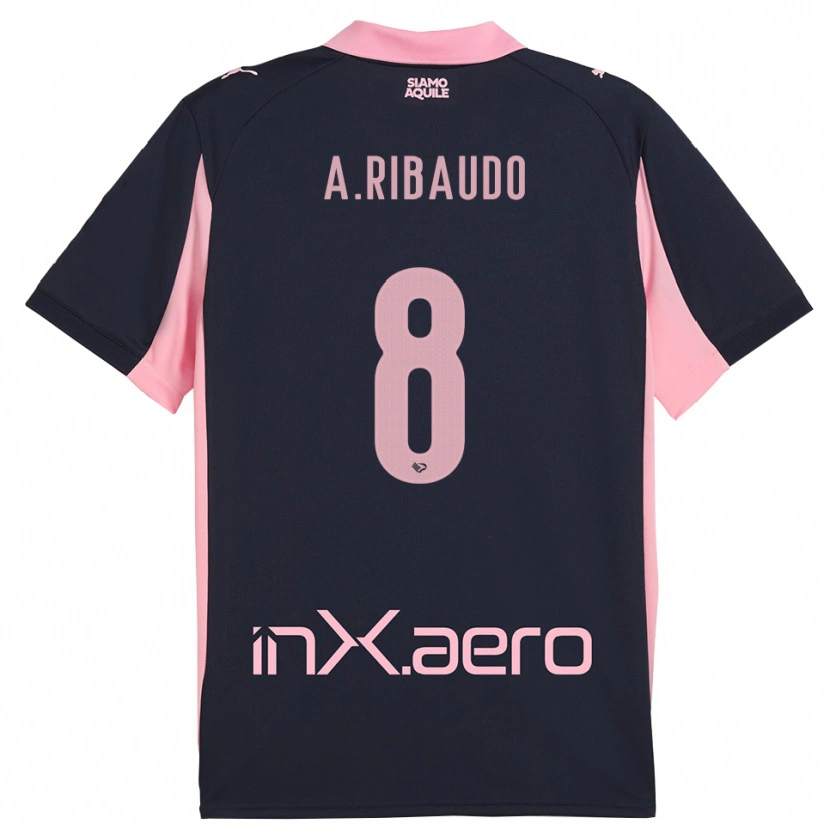 Danxen Børn Alessandro Ribaudo #8 Mørkeblå Pink Udebane Spillertrøjer 2025/26 Trøje T-Shirt