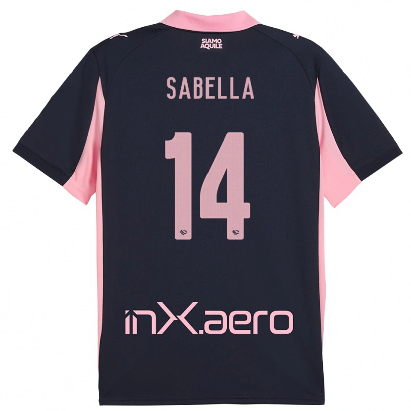 Danxen Børn Alberto Sabella #14 Mørkeblå Pink Udebane Spillertrøjer 2025/26 Trøje T-Shirt