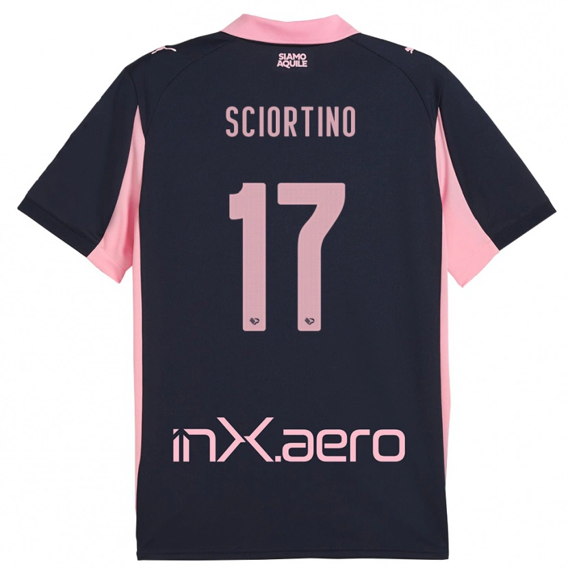 Danxen Børn Riccardo Sciortino #17 Mørkeblå Pink Udebane Spillertrøjer 2025/26 Trøje T-Shirt