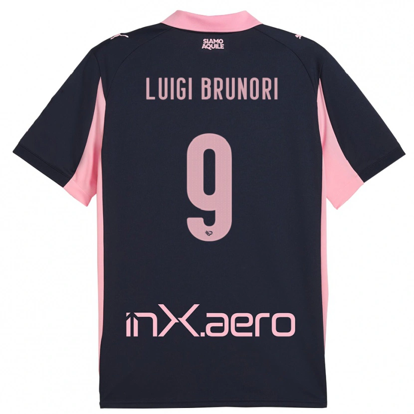 Danxen Børn Matteo Luigi Brunori #9 Mørkeblå Pink Udebane Spillertrøjer 2025/26 Trøje T-Shirt