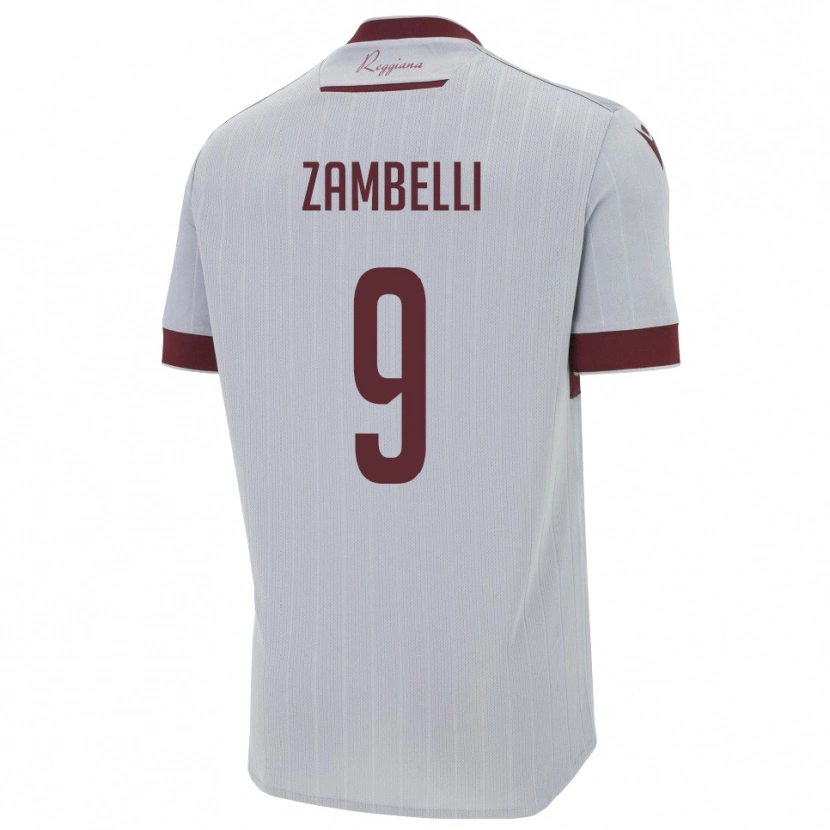 Danxen Børn Alessio Zambelli #9 Burgunder Hvid Udebane Spillertrøjer 2025/26 Trøje T-Shirt