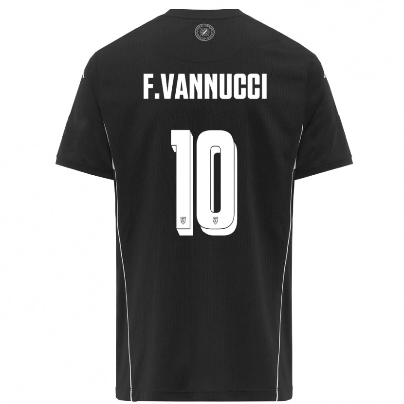 Danxen Børn Federico Vannucci #10 Sort Hvid Udebane Spillertrøjer 2025/26 Trøje T-Shirt