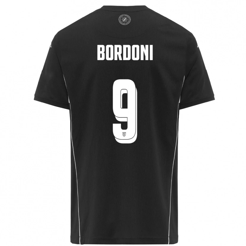 Danxen Børn Cristian Bordoni #9 Sort Hvid Udebane Spillertrøjer 2025/26 Trøje T-Shirt