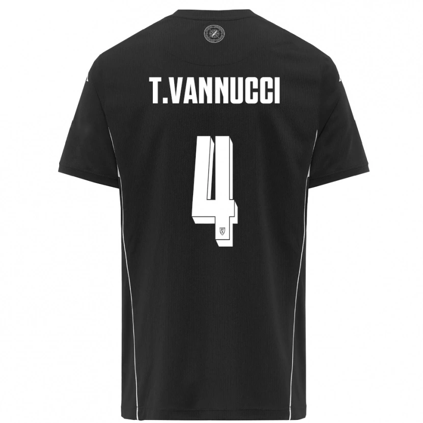 Danxen Børn Tommaso Vannucci #4 Sort Hvid Udebane Spillertrøjer 2025/26 Trøje T-Shirt