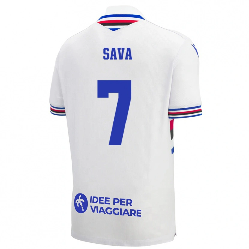 Danxen Børn Samuele Sava #7 Hvid Blå Rød Udebane Spillertrøjer 2025/26 Trøje T-Shirt