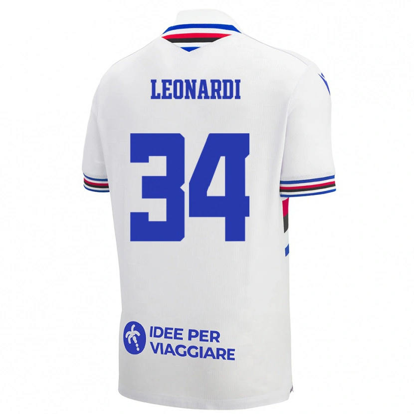 Danxen Børn Simone Leonardi #34 Hvid Blå Rød Udebane Spillertrøjer 2025/26 Trøje T-Shirt