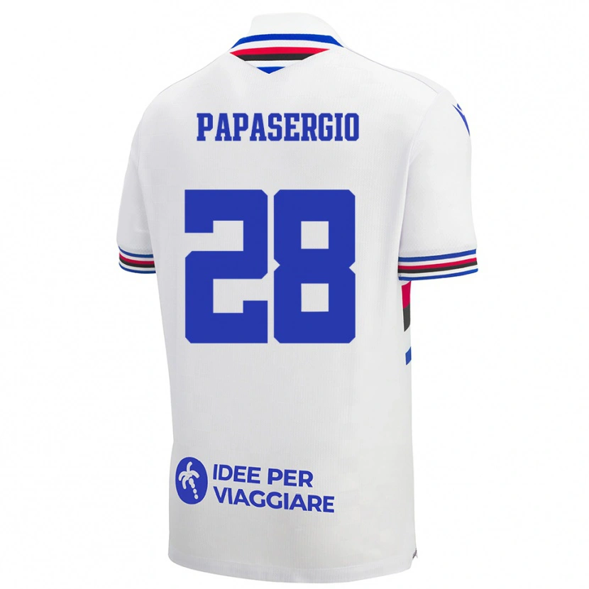Danxen Børn Alessio Papasergio #28 Hvid Blå Rød Udebane Spillertrøjer 2025/26 Trøje T-Shirt