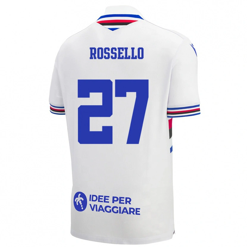 Danxen Børn Simone Rossello #27 Hvid Blå Rød Udebane Spillertrøjer 2025/26 Trøje T-Shirt