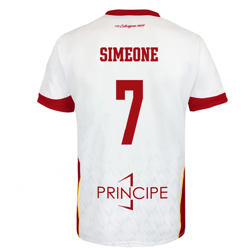 Danxen Børn Mattia Simeone #7 Hvid Rød Udebane Spillertrøjer 2025/26 Trøje T-Shirt
