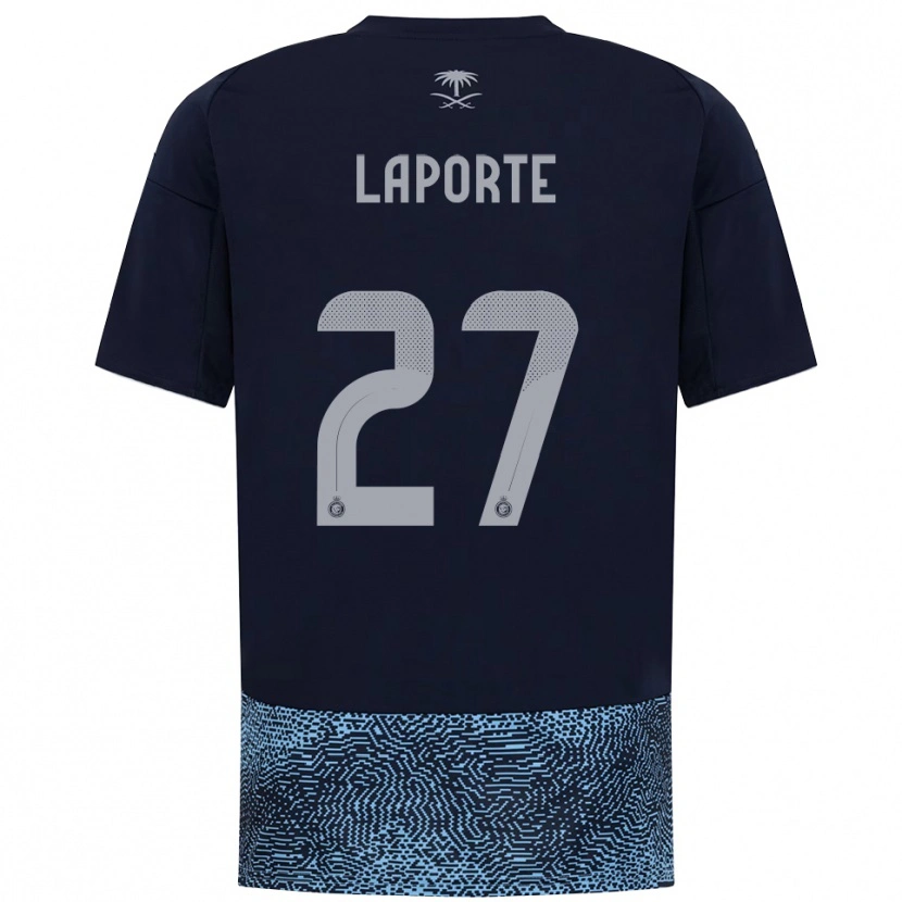Danxen Børn Aymeric Laporte #27 Mørkeblå Lyseblå Udebane Spillertrøjer 2025/26 Trøje T-Shirt