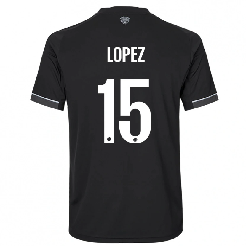Danxen Børn Marcos López #15 Sort Hvid Udebane Spillertrøjer 2025/26 Trøje T-Shirt
