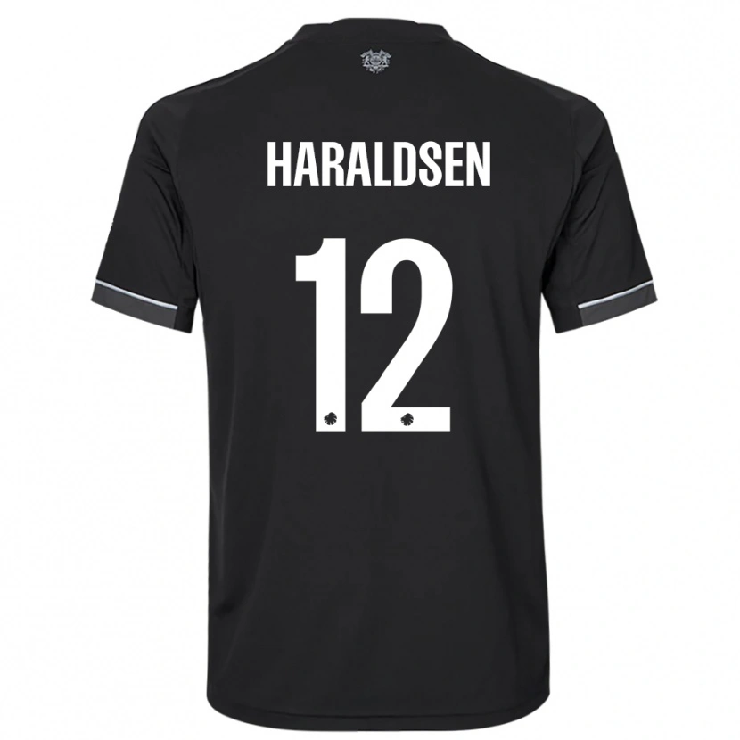 Danxen Børn Henrik Haraldsen #12 Sort Hvid Udebane Spillertrøjer 2025/26 Trøje T-Shirt