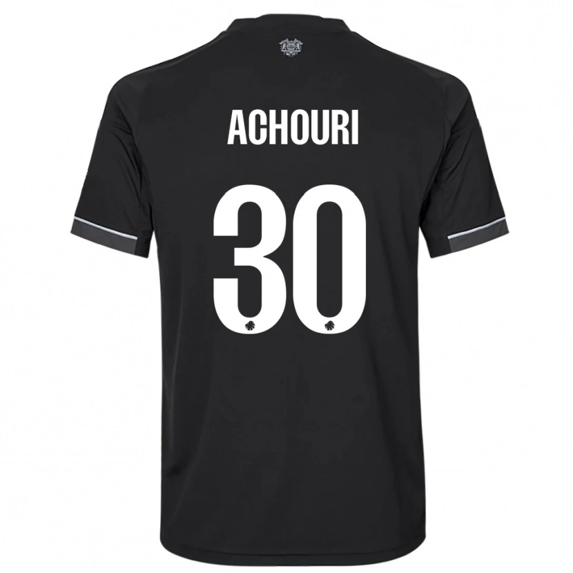Danxen Børn Elias Achouri #30 Sort Hvid Udebane Spillertrøjer 2025/26 Trøje T-Shirt