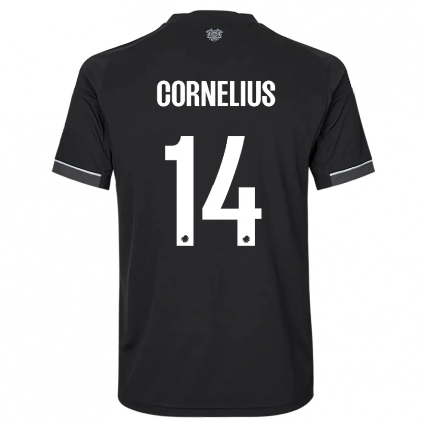 Danxen Børn Andreas Cornelius #14 Sort Hvid Udebane Spillertrøjer 2025/26 Trøje T-Shirt