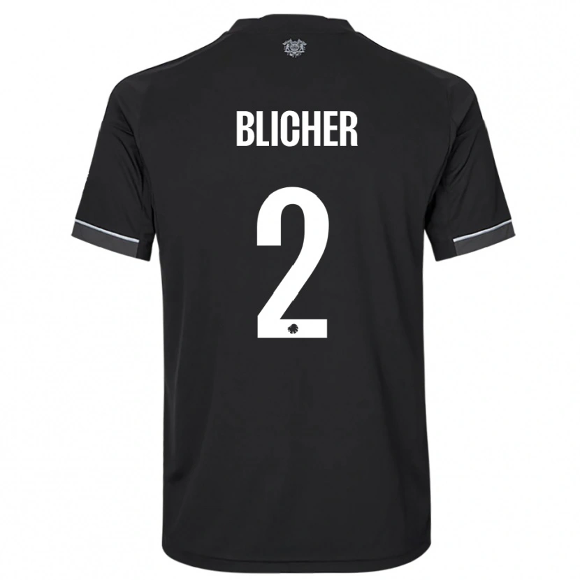 Danxen Børn Nicolai Blicher #2 Sort Hvid Udebane Spillertrøjer 2025/26 Trøje T-Shirt
