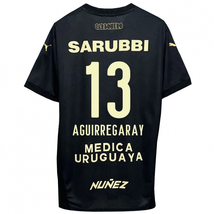 Danxen Børn Matías Aguirregaray #13 Sort Guld Udebane Spillertrøjer 2025/26 Trøje T-Shirt