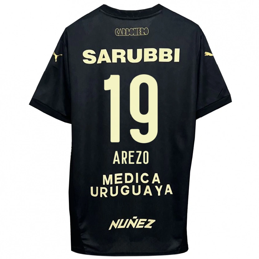 Danxen Børn Matías Arezo #19 Sort Guld Udebane Spillertrøjer 2025/26 Trøje T-Shirt