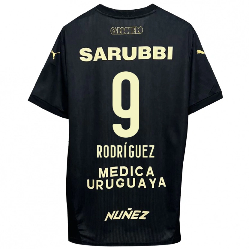 Danxen Børn Agustín Rodríguez #9 Sort Guld Udebane Spillertrøjer 2025/26 Trøje T-Shirt