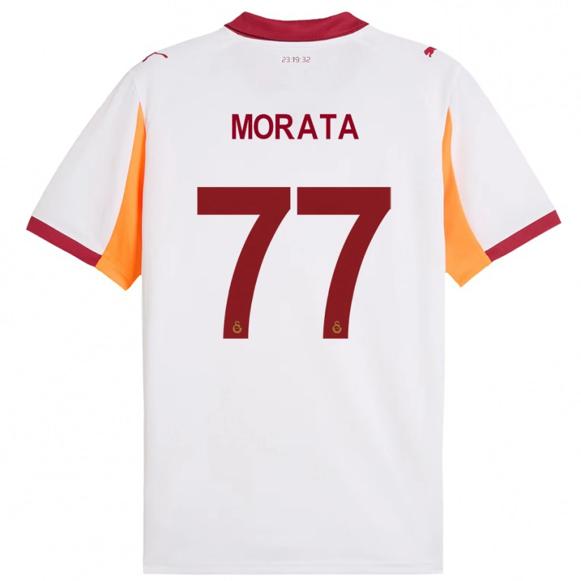Danxen Børn Álvaro Morata #77 Hvid Rød Udebane Spillertrøjer 2025/26 Trøje T-Shirt