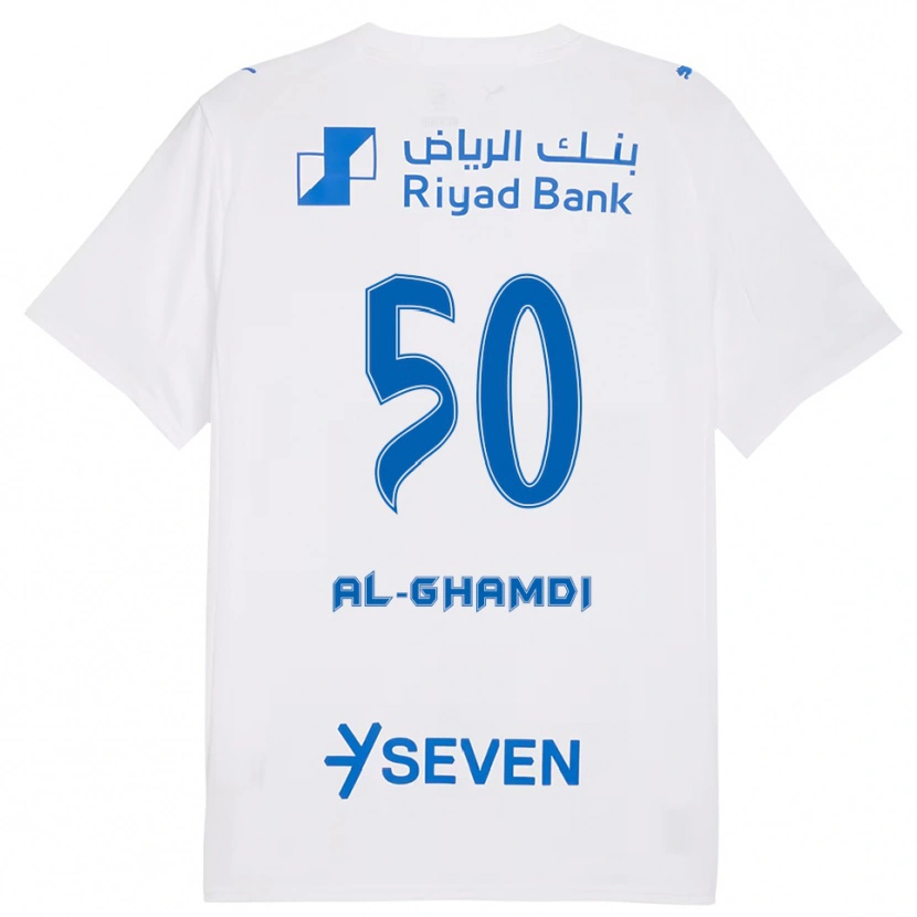 Danxen Børn Abdulelah Al-Ghamdi #50 Hvid Blå Udebane Spillertrøjer 2025/26 Trøje T-Shirt