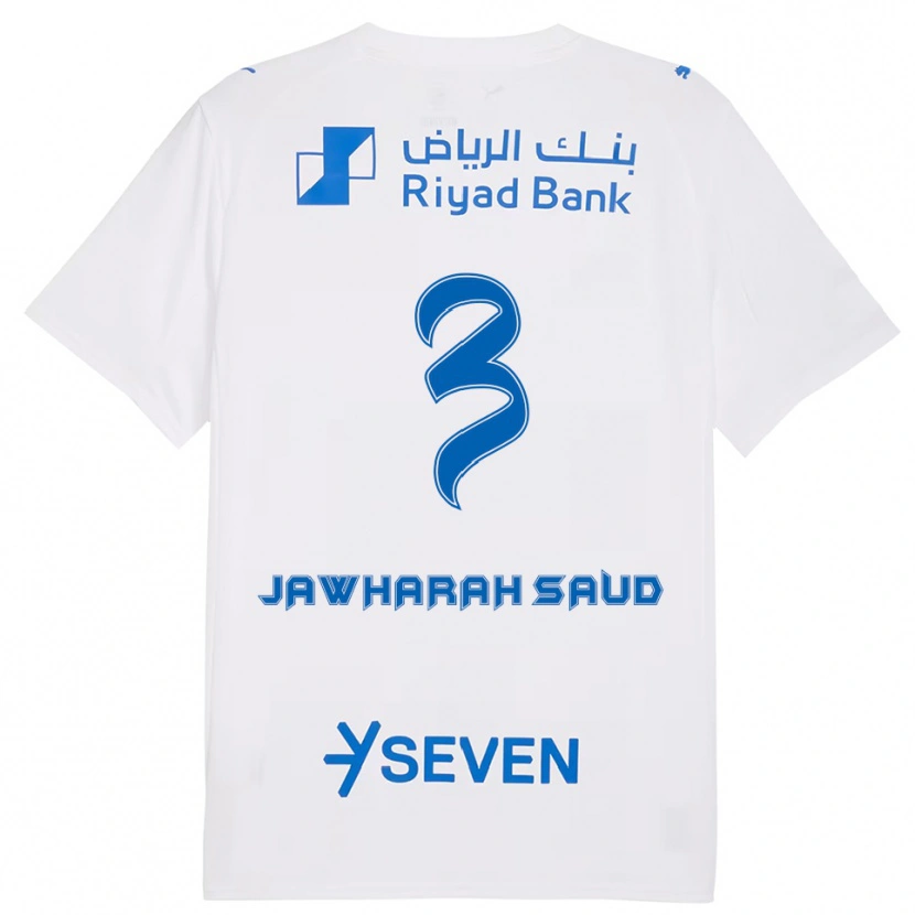 Danxen Børn Al Jawharah Saud #3 Hvid Blå Udebane Spillertrøjer 2025/26 Trøje T-Shirt