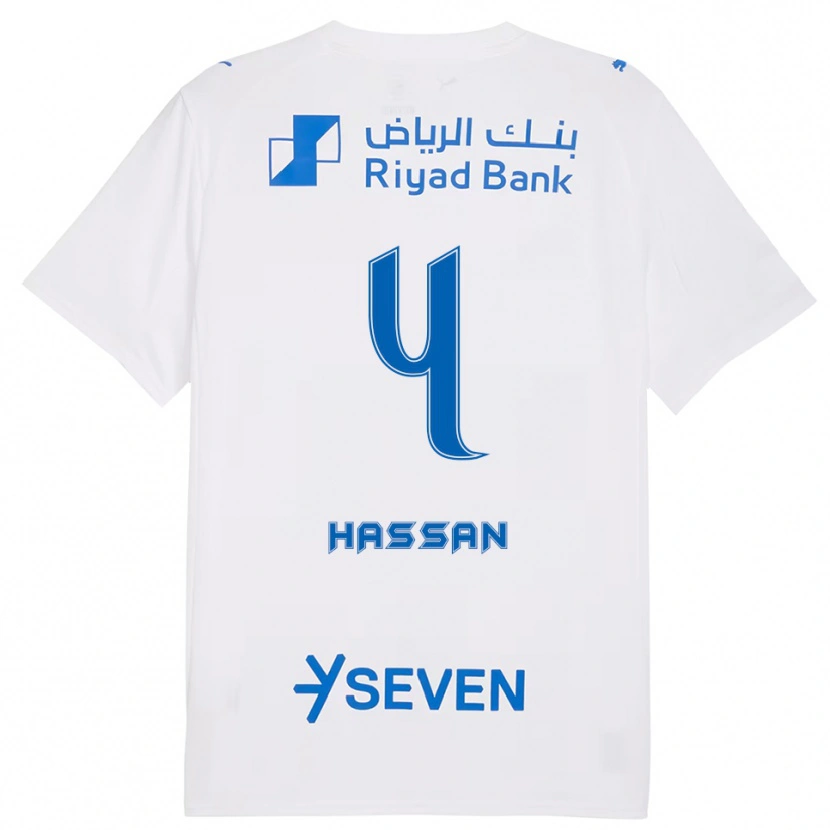 Danxen Børn Eman Hassan #4 Hvid Blå Udebane Spillertrøjer 2025/26 Trøje T-Shirt